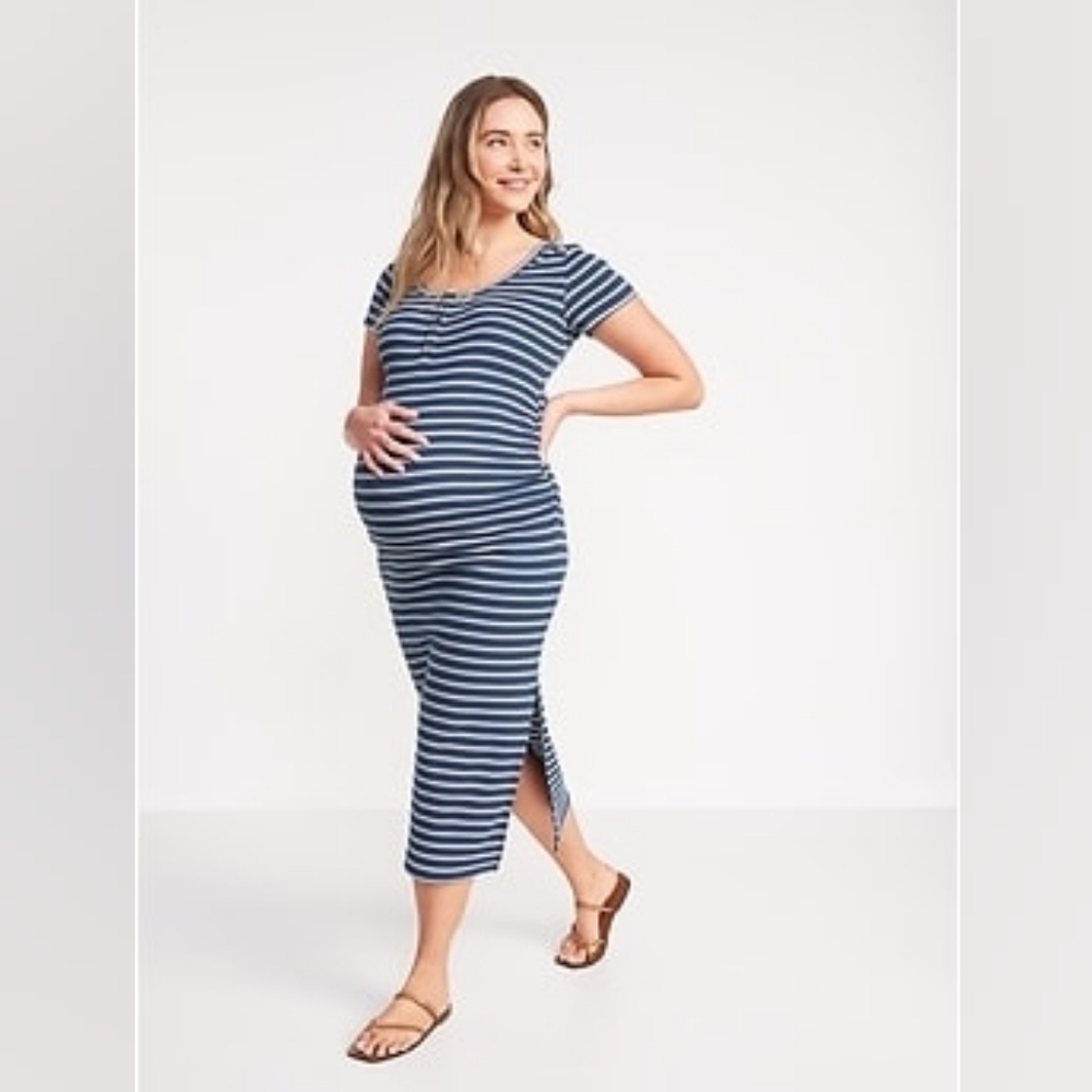 Old Navy Rib-knit Navy and White Striped Maternity Dress